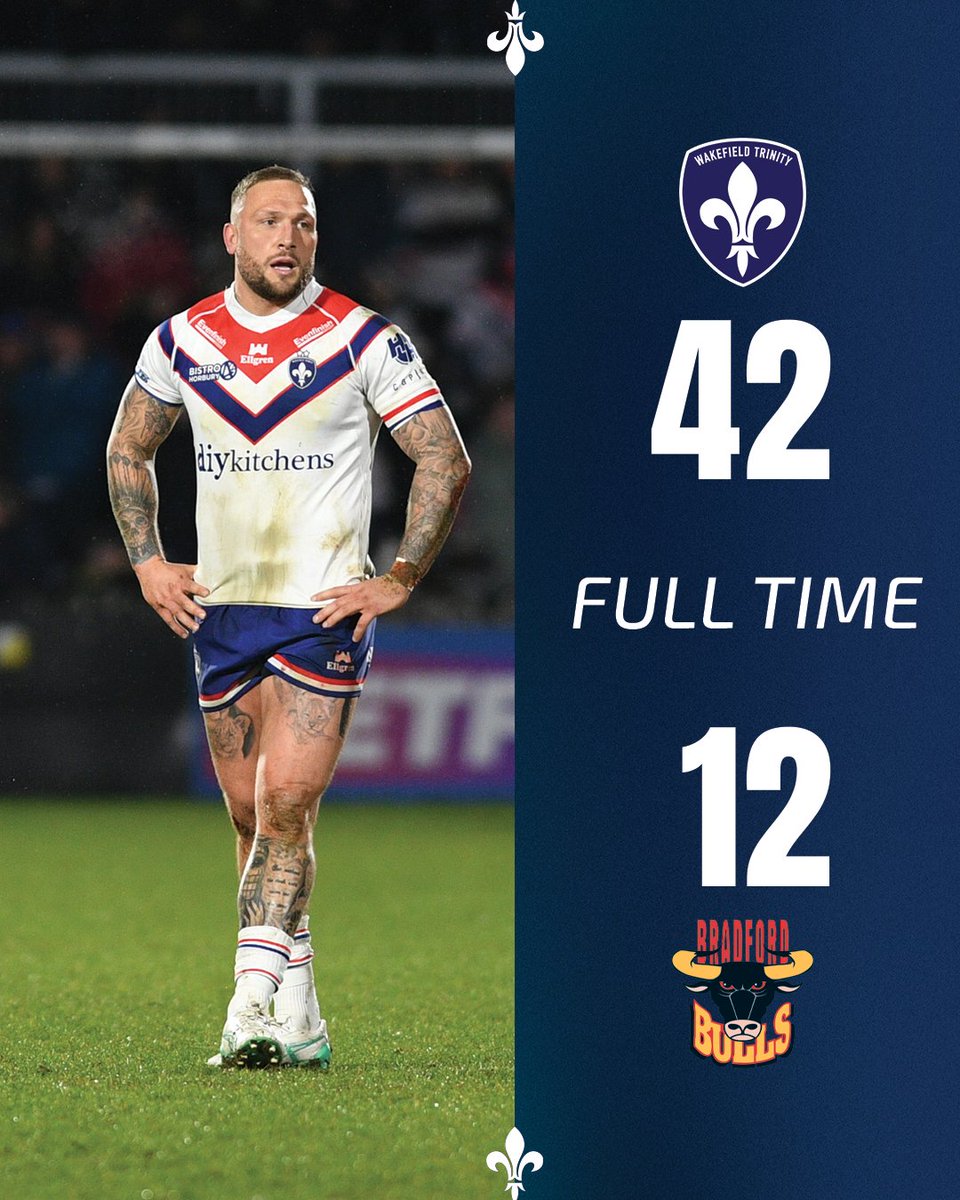 WTrinityRL's tweet photo. FT: Wakefield Trinity 42-12 Bradford Bulls

Incredible performance from Wakefield as they claim victory in their Betfred Championship opener!

#UpTheTrin https://t.co/W1YZm7BjrV