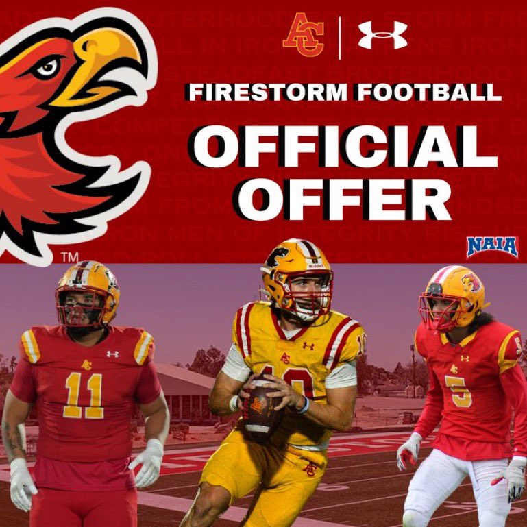 I am very blessed and excited to announce I have received a scholarship offer to continue my athletic and academic career at Arizona Christian University! @firestormfb 
#AGTG 
@JeffBowenACU @CoachM_Justin @anthny_garcia @CoachDowdy44 @CoachBANelson @CoachChambers1 @KelleyBeMoore