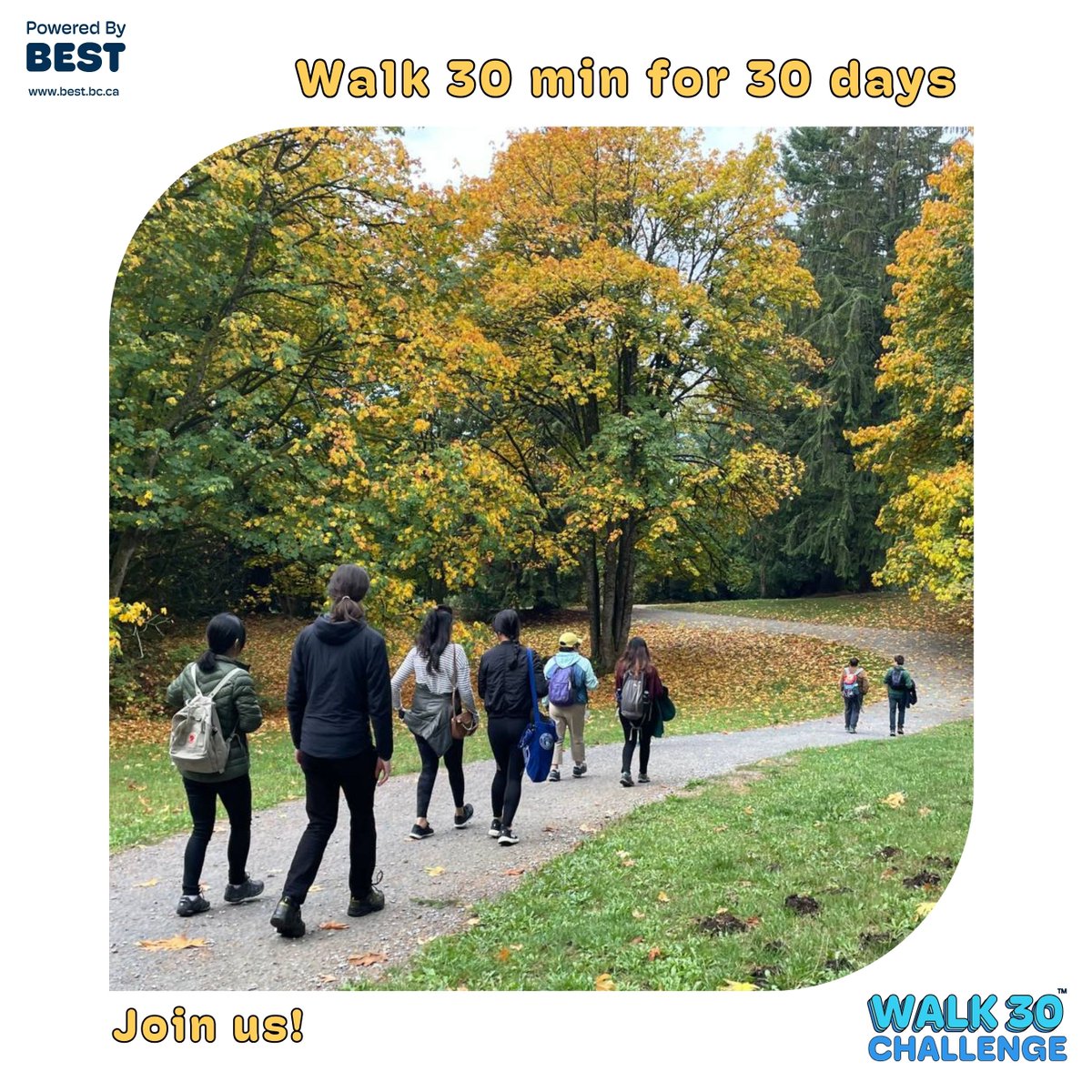 Walk30 Challenge (@walk30challenge) on Twitter photo 🚶♀️ Join the Walk30 Challenge and be a part of the friendly competition between City of Burnaby, New Westminster, Vancouver Coastal Health and Translink! Are you in? 💪👟🦼 #Walk30_2024 🚶♀️ Join the Walk30 Challenge and be a part of the friendly competition between City of Burnaby, New Westminster, Vancouver Coastal Health and Translink! Are you in? 💪👟🦼 #Walk30_2024