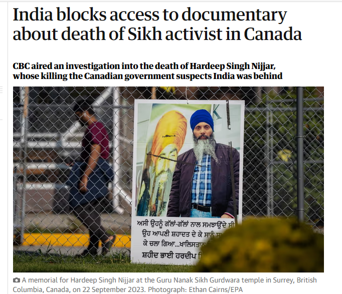 A recently made documentary on the assassination of Sikh leader Shaheed (martyr) Bhai Hardeep Singh Nijjar last year in June has been banned from Youtube in India.

The doc explores India's involvement in the killing in a Surrey (BC) Gurdwara.

Watch it at
youtube.com/watch?v=351HrO…