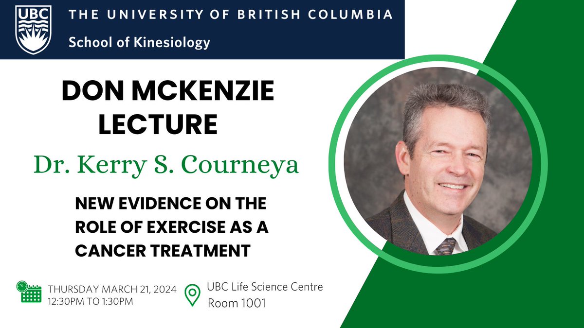 Join us on March 21 from 12:30 - 1:30pm as Dr. Kerry S. Courneya explores 'New Evidence on the Role of Exercise as a Cancer Treatment' 🩺 Check out our website for more information: ow.ly/2FGS50QUN37