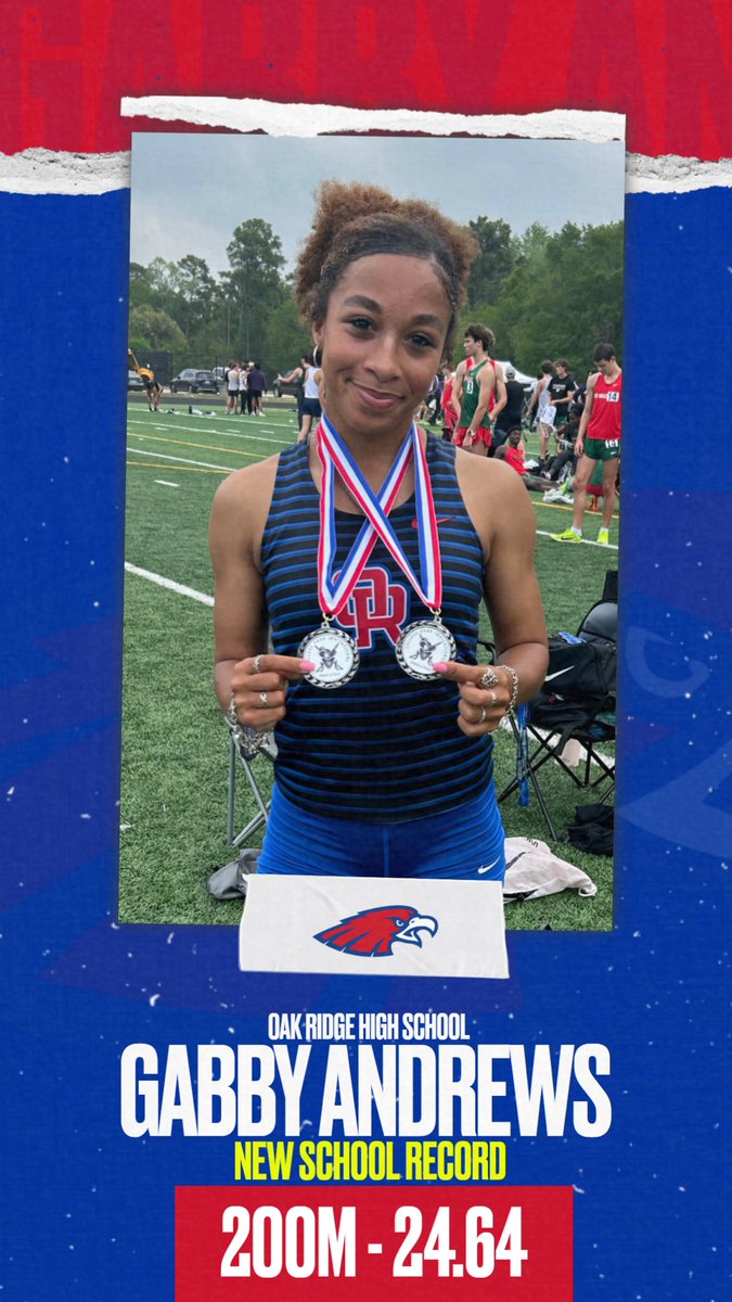 ORHS_Track's tweet photo. NEW SCHOOL RECORD ALERT 🚨 🔔  Gabby Andrews has set the new 200m school record with a time of 24.64!!The 200m was previously set by Baylee Lara in 2016 at 25.14. #smellslikeaPRday @vypehouston @ConroeISDSports @McNeeseTF_XC https://t.co/ZX2Q17IxM8
