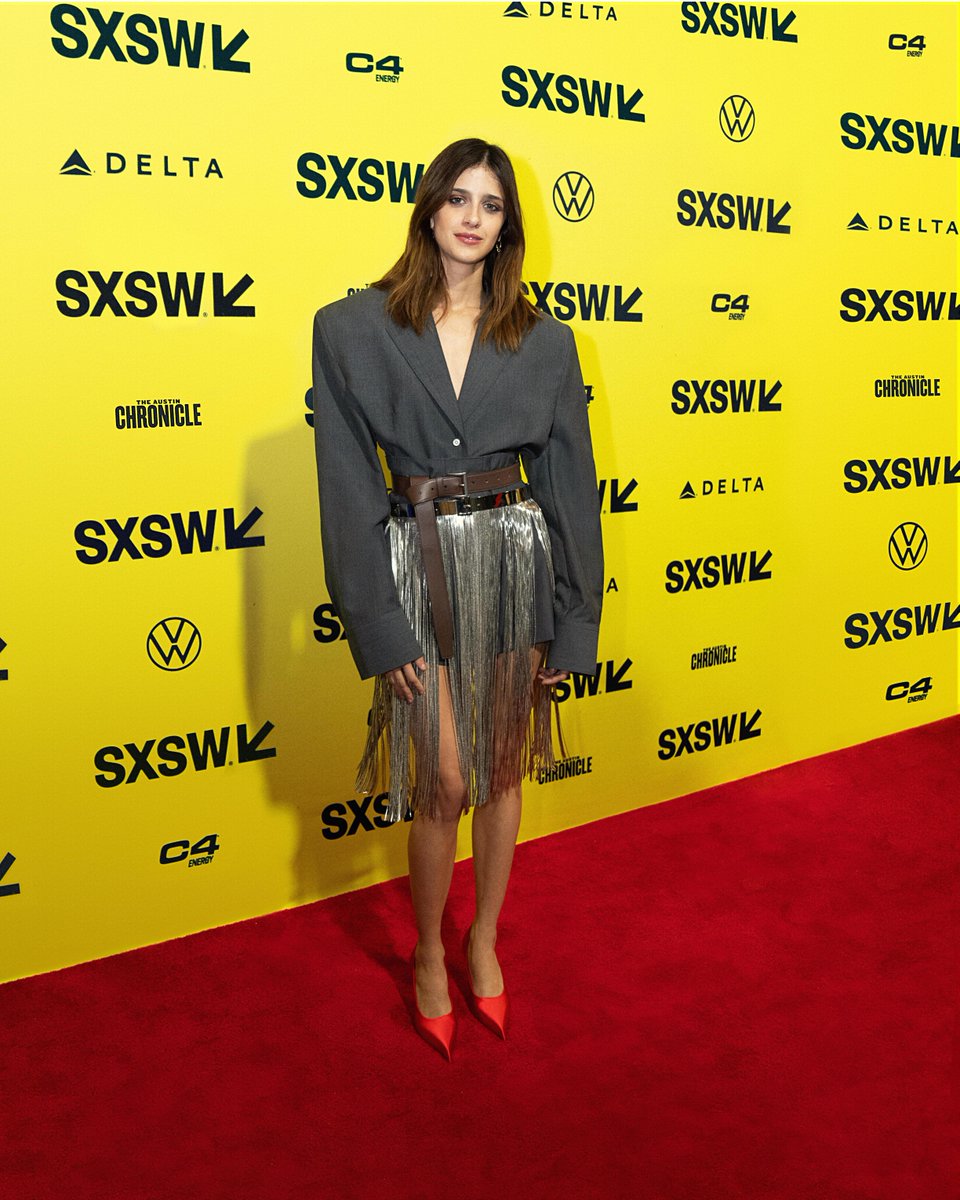 #BenedettaPorcaroli wore a #Prada look while attending the 'Immacolate' premiere at SXSW festival, in Texas. #PradaPeople