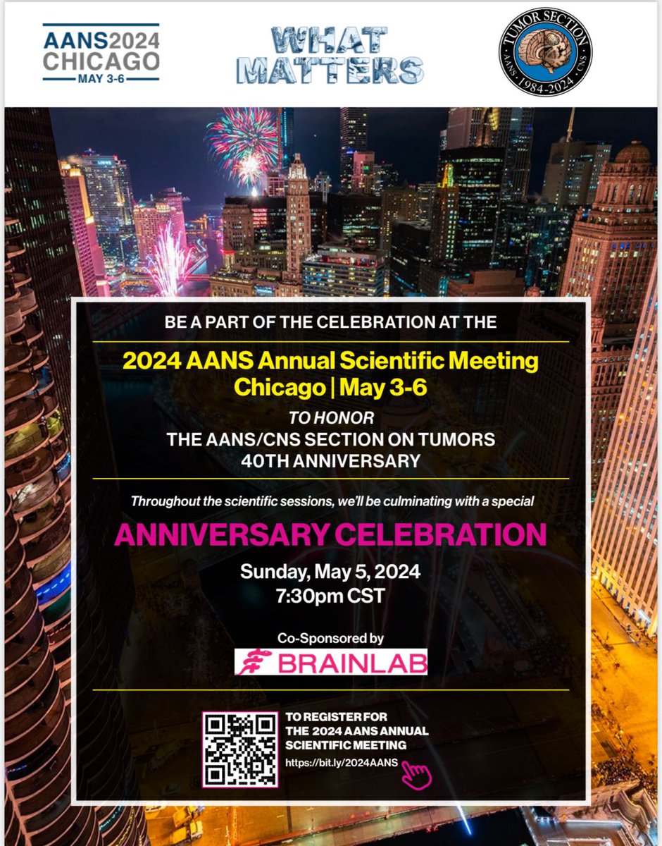 Dont miss out! There’s still time to join us @AANSNeuro for “What Matters” and the anniversary Celebration 🍾 ! See information below: