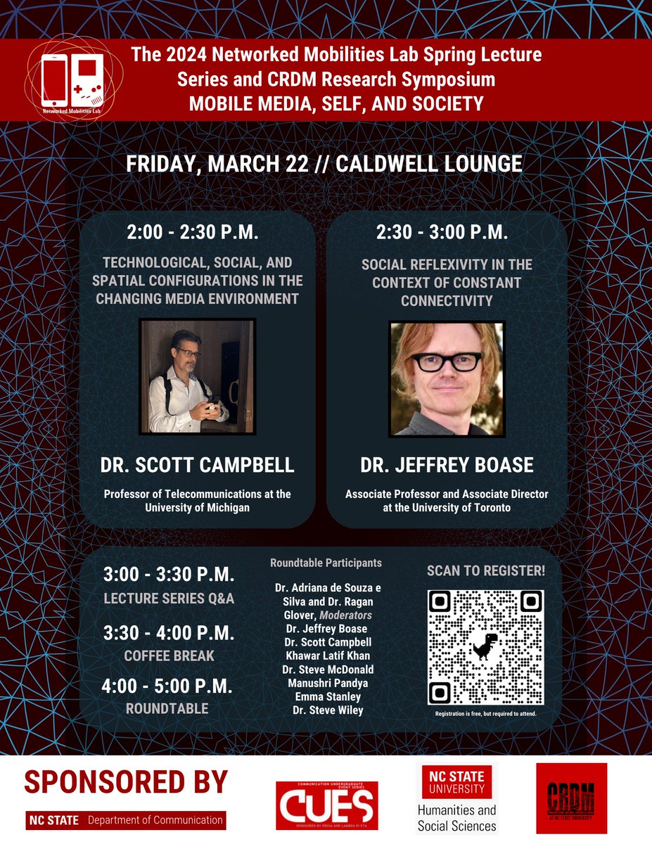 We are approaching the homestretch for the NML Spring Lecture Series (2024) and CRDM Research Symposium! Visit the link or scan the code to secure your place in this annual tradition. nml.chass.ncsu.edu/symposiums.php