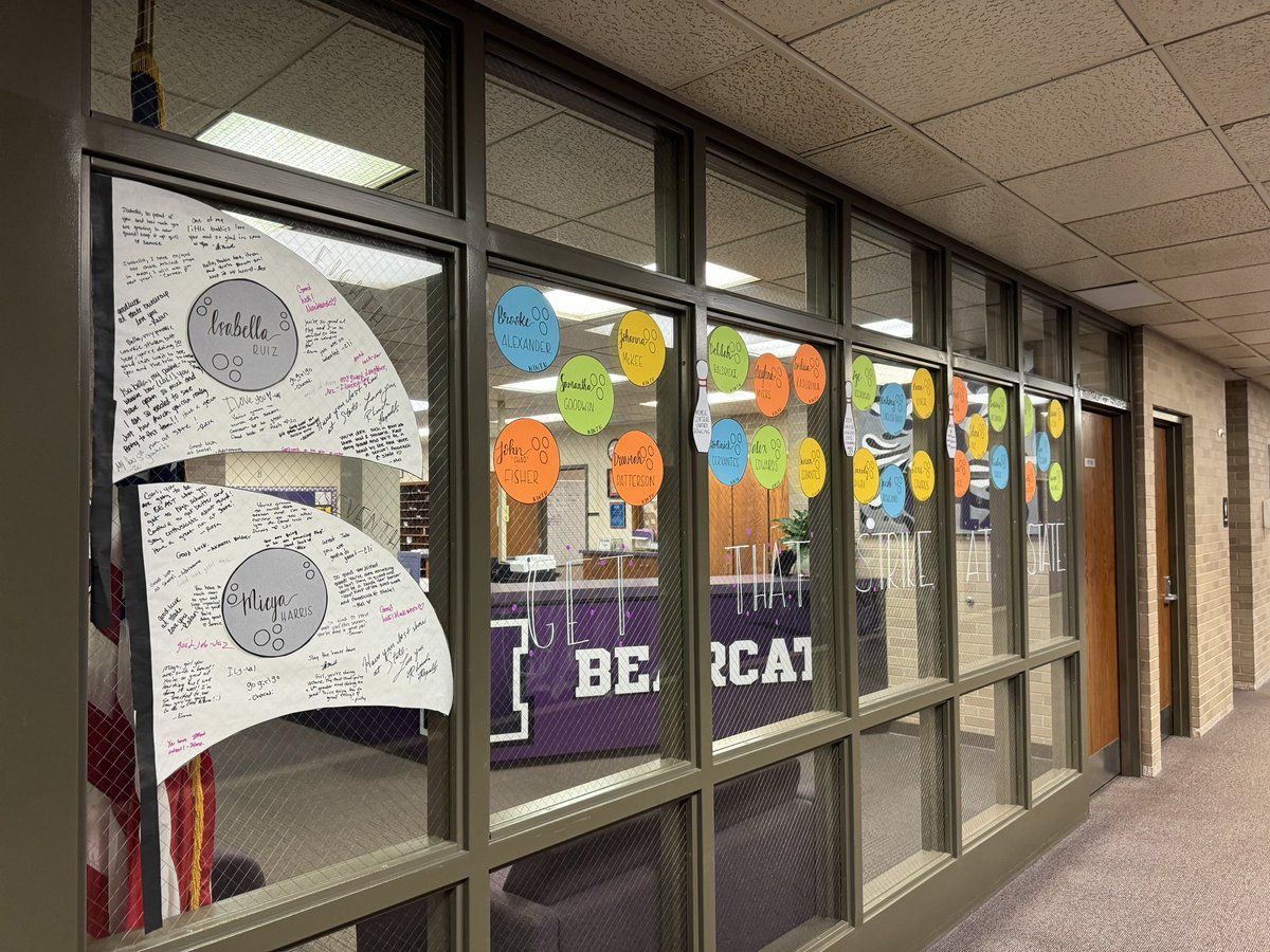 Good luck to our Bearcats competing at State tomorrow!  Winter Guard performs at 11:40am at Center Grove and Unified Bowling starts at 1pm at the Western Bowl in Indy. Thanks to our students and staff for “sending them off” today! 💜