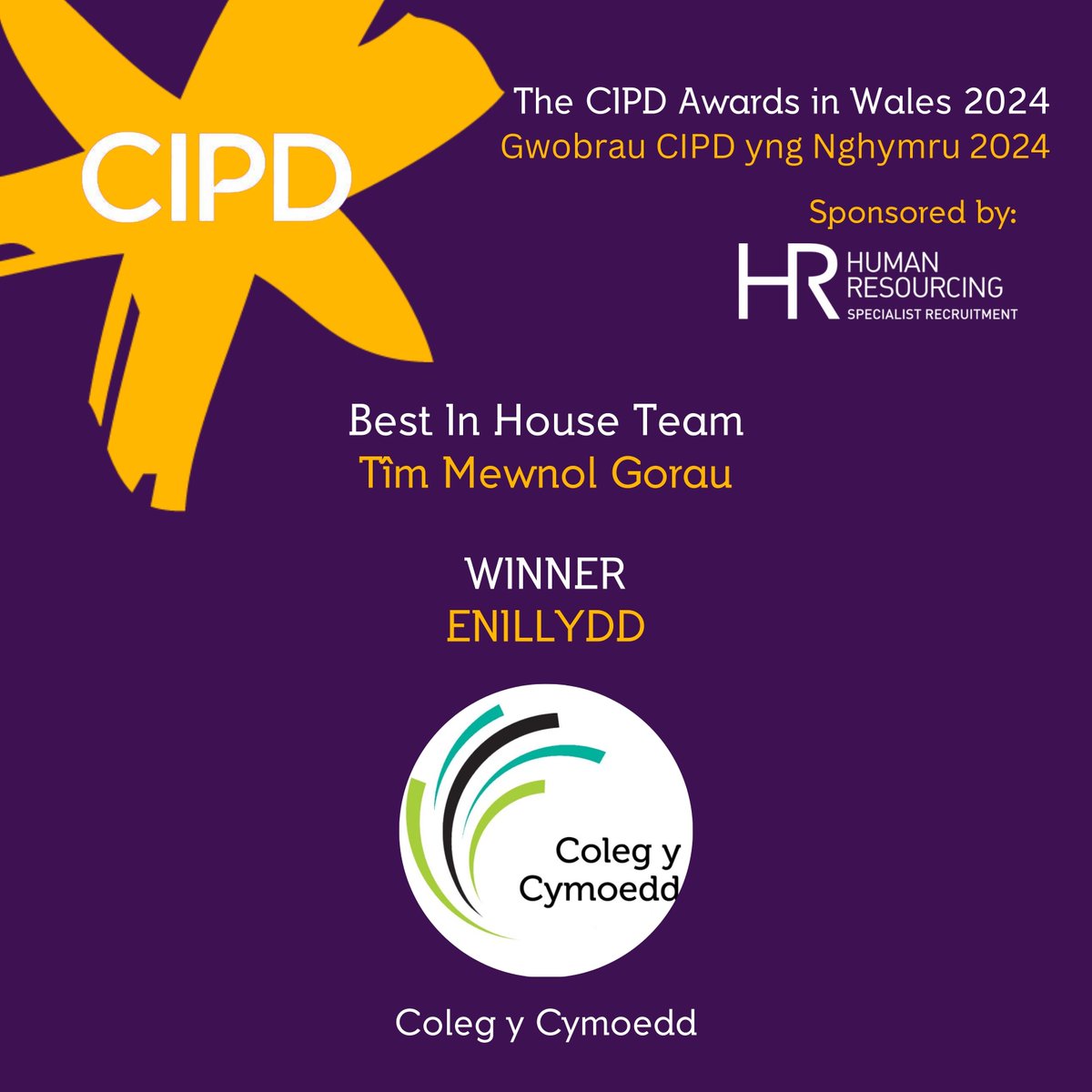 🎉We extend our warmest congratulations to Coleg y Cymoedd for winning the Best In-House Team award! Well done on this outstanding achievement! 🌟 #cipdwalesawards2024 #yourtimetoshine #dyamserddisglerio