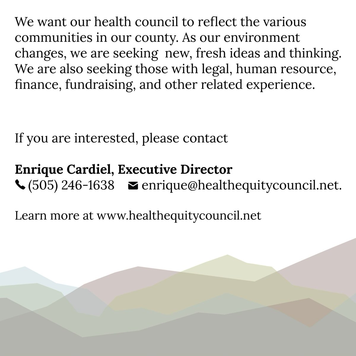 Are you passionate about health equity? We are currently seeking new board members who can help us further our mission and make a real impact in our community. If you are interested in learning more about this opportunity, please reach out to us!