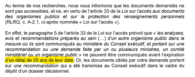 Stade Olympique: Demande d'accès à l'information refusée❌

Le gouvernement refuse de fournir les projections sur lesquelles il se base pour affirmer que le nouveau toit du Stade Olympique créera des retombées économiques spectaculaires.

Voici la « raison » 🙄