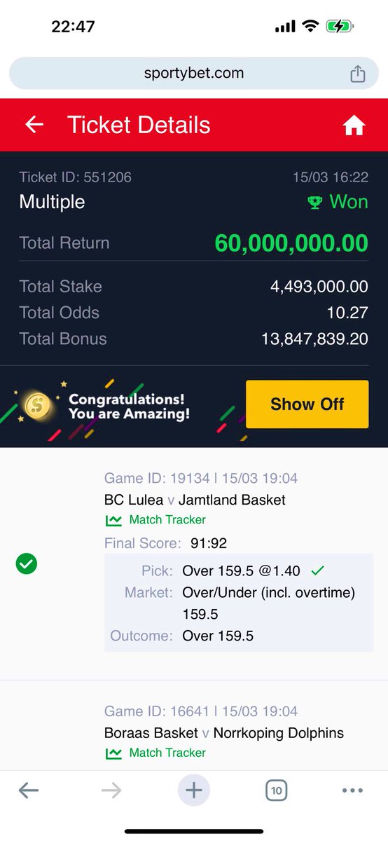 Another 60M won Tonight💃🕺🔥 
I have only 1 Million Naira to share 💥 

First 1000 Retweets &amp; Follows Get 1M giveaways💃💰 let’s go guys💥💥💥
Am picking immediately