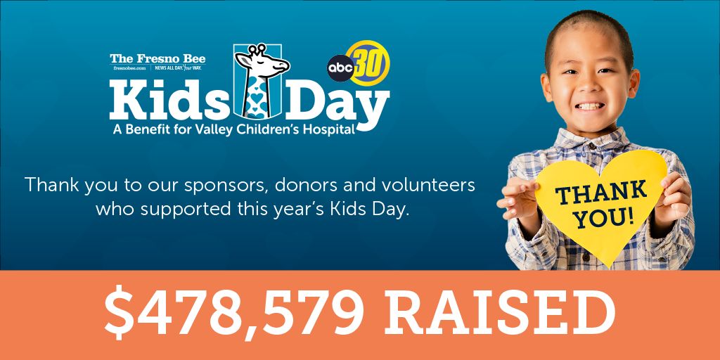 You did it! Thanks for supporting Kids Day! Over $478,000 raised by a community coming together for <a href="/CareForKids/">Valley Children's</a>