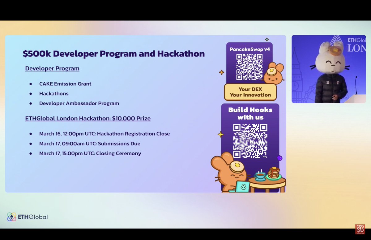 📢 Chef Momo just finished the PancakeSwap v4 keynote presentation at the Main Stage of <a href="/ETHGlobal/">ETHGlobal</a> London!

📍 Missed it? Don't worry! You can still meet our Chefs at the PancakeSwap booth and learn all about v4.

👨‍💻Dev's don't forget to join our v4 hackathon!