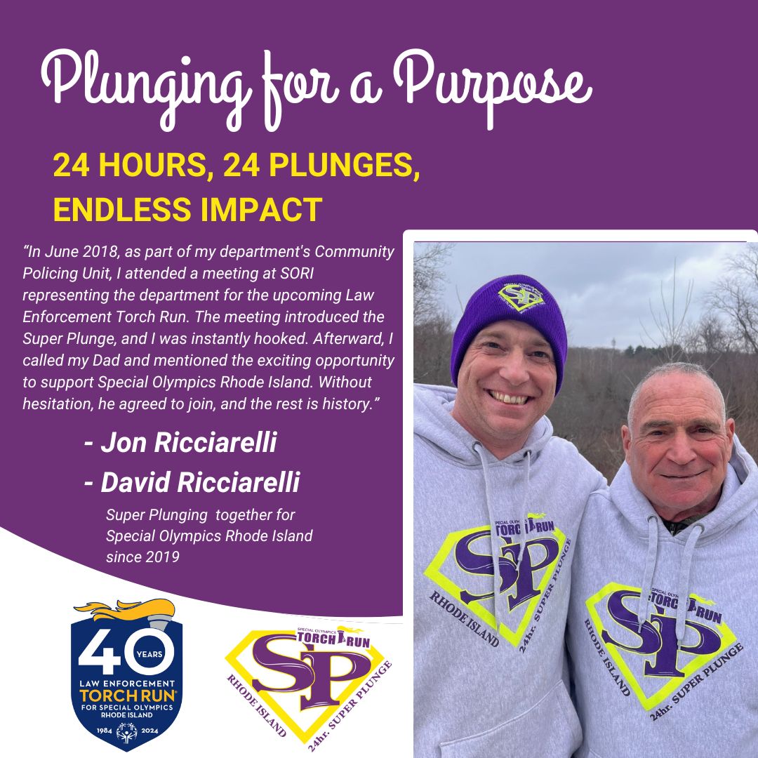 Like father, like son! Meet David and Jon Ricciarelli, a dynamic father/son duo who've been Super Plunging together for @SORhodeIsland athletes since 2019. Click the link for inspiration and to support the Super Plunge! 👉specialolympicsri.org/jon-david-ricc…