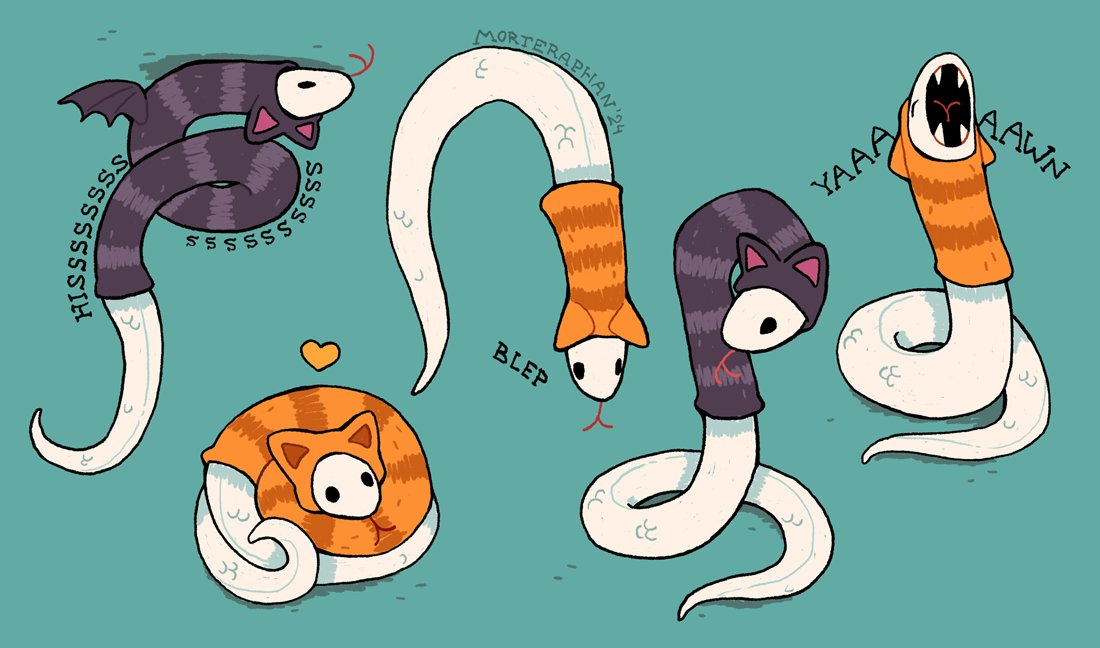 morteraphan's tweet image. Back to my left-hand-drawing practice. A bunch of kittens (and one bat)🐈🦇