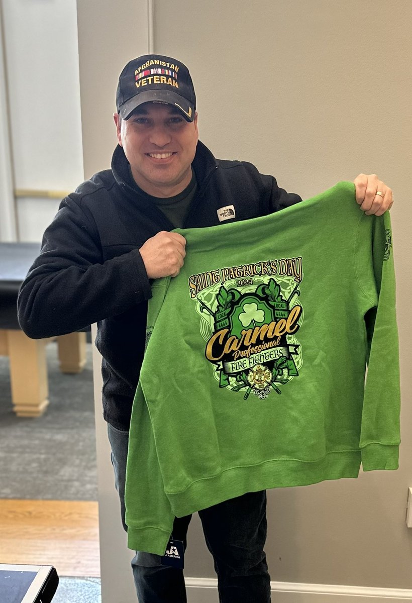 McNally4Indiana's tweet photo. Proudly showing off my new @CarmelFireDept St.  Patrick’s Day shirt which supports the Indiana Professional Firefighters Local 4444 bereavement fund.
Happy St. Patrick’s Day to all the members of the Carmel and @WestfieldFire Departments and thanks for all you do every day! https://t.co/Lq5DH8JOUL