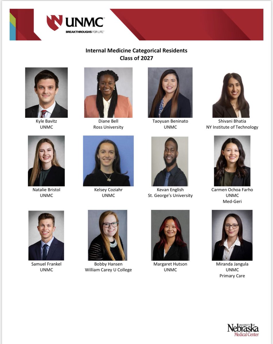 UNMCIMResidency's tweet photo. Congratulations and welcome to our new intern class! We can’t wait for July!!! #matchday #match2024 https://t.co/yI6gb8Ump8