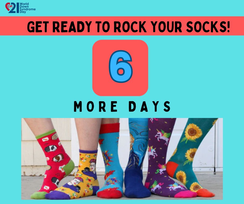 6 more days until World Down Syndrome Day! Get your crazy socks! 🧦Grab a mismatched pair or colorful, crazy pair - whatever it takes to get people’s attention and get the conversation going! Then - take the opportunity to teach them something about Down syndrome!