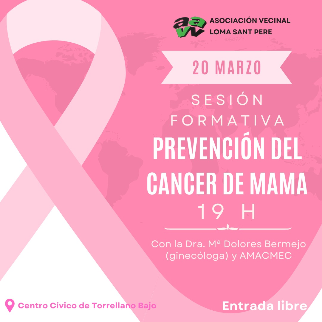 Sesión formativa
PREVENCIÓN DE CÁNCER DE MAMA
#prevencioncancerdemama #lomadesantpere #elx #elche #faavvelche