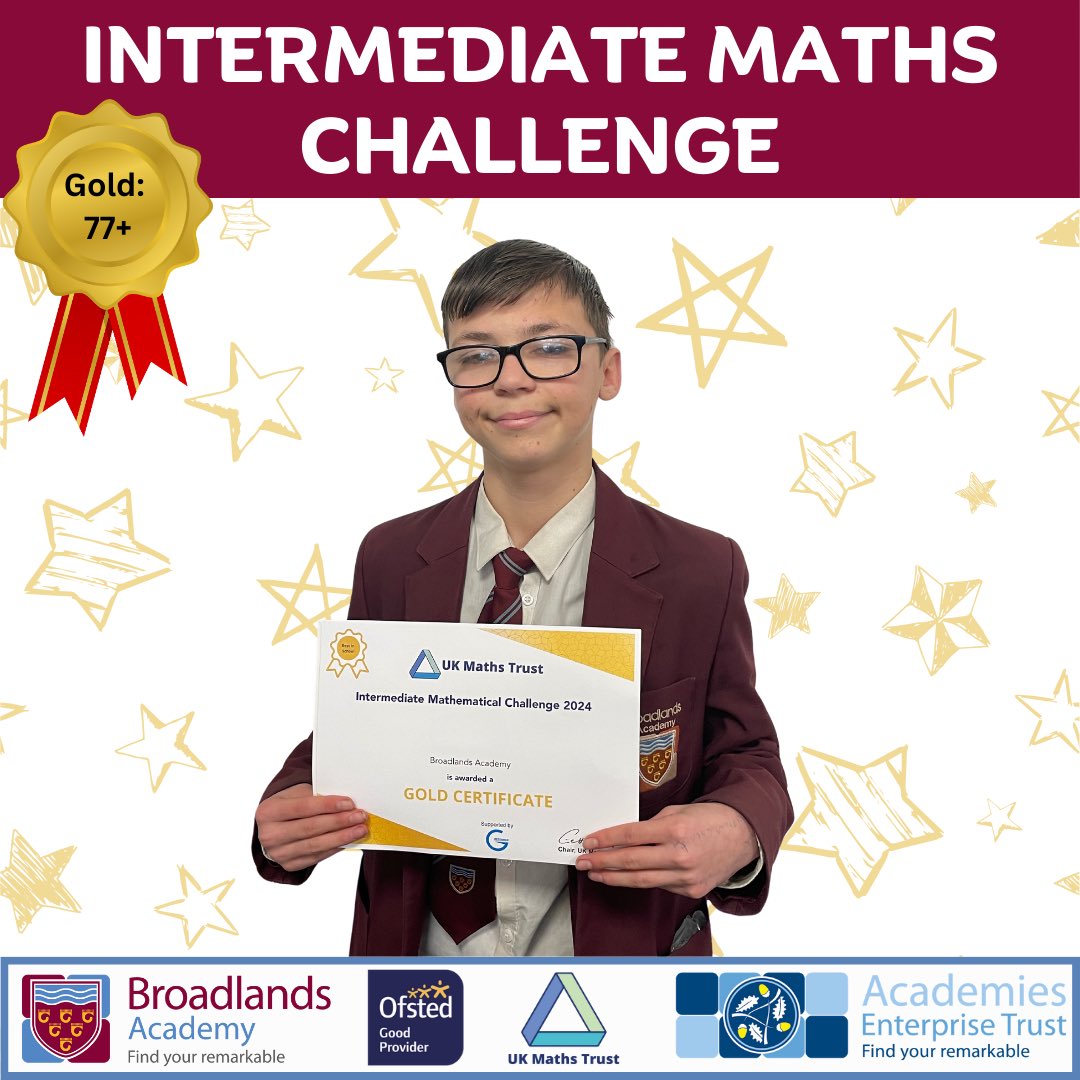 LiftBroadlands's tweet photo. Congratulations 🙌 
We are very proud of our year 11 students that took part in the UK Intermediate Maths Challenge. Of the 28 students that participated, 16 were graded in the 50% and walked away with bronze, silver and gold certificates. 
#oneaet #imc2024 #ukmt #mathschallenge https://t.co/RjX32Eobdr