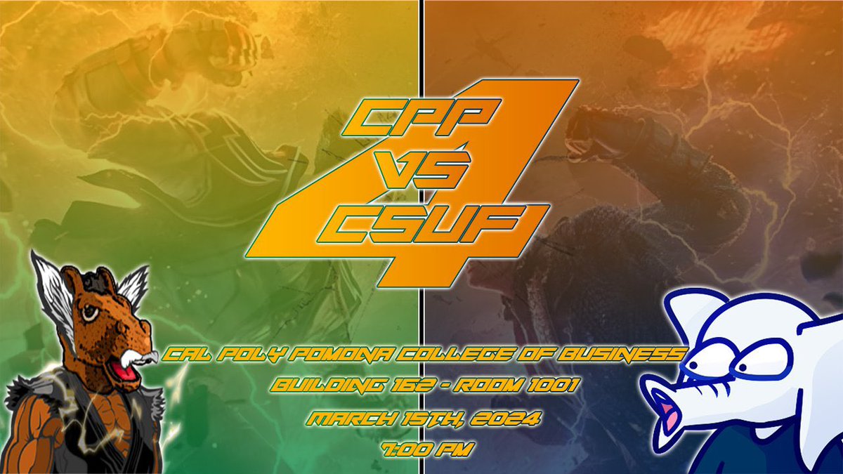 CSUF_FGC's tweet photo. TONIGHT

Our 5v5 with @CPPFGC in #TEKKEN8 is going down tonight!

All are welcome!  Join us at the CPP College of Business Building 162, Room 1001 to watch it go down live!  Bring setups for casuals too!

Stream link below! 🧵 https://t.co/GvpbfDvUp5