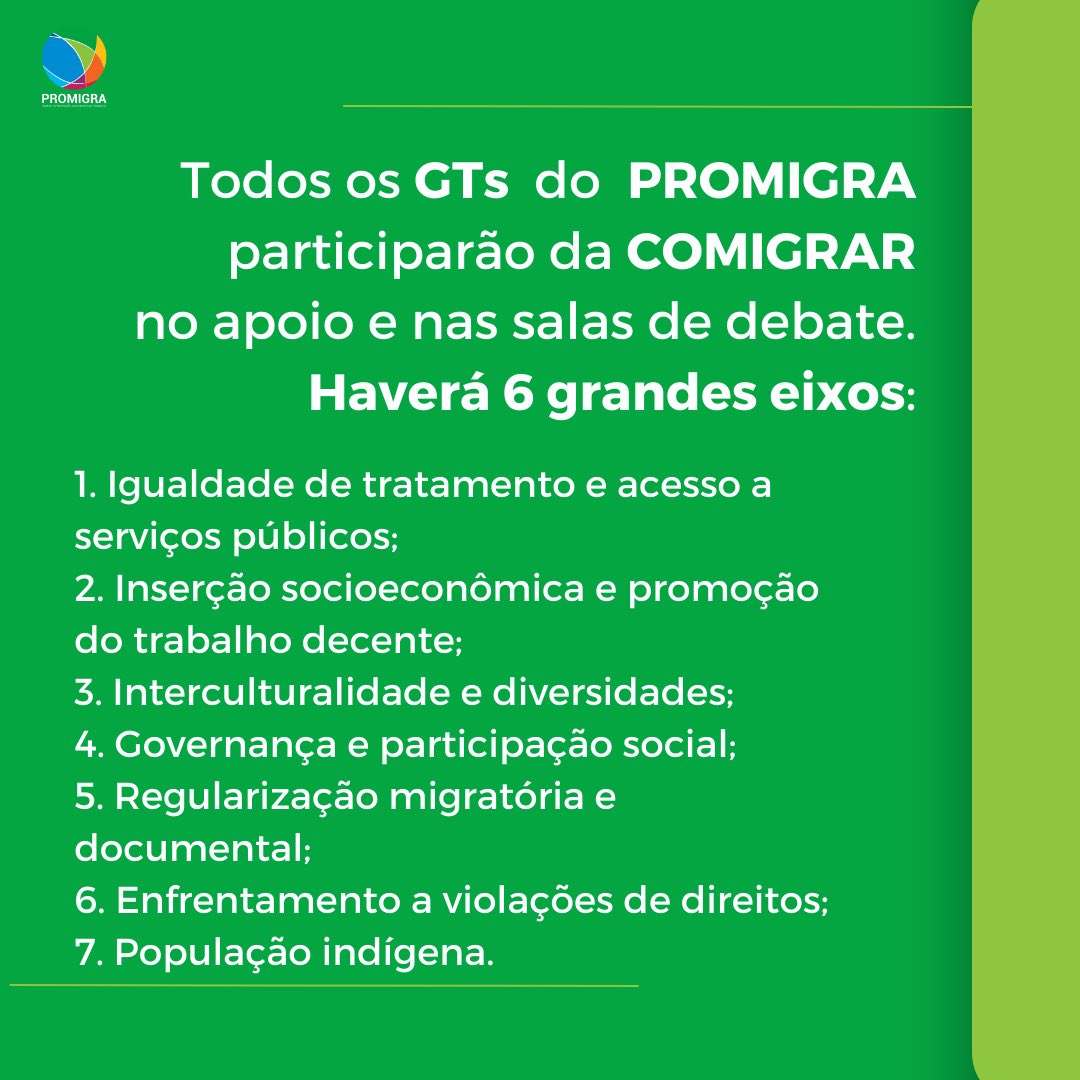 promigra_'s tweet photo. 🗓️ Neste final de semana (16 e 17 de Março), o ProMigra participará da II COMIGRAR, uma iniciativa de mobilização nacional dos diversos atores sociais, políticos e institucionais interessados no tema das migrações, refúgio e apatridia.

👇Saiba mais sobre a Conferência. https://t.co/ZmblLdBimJ