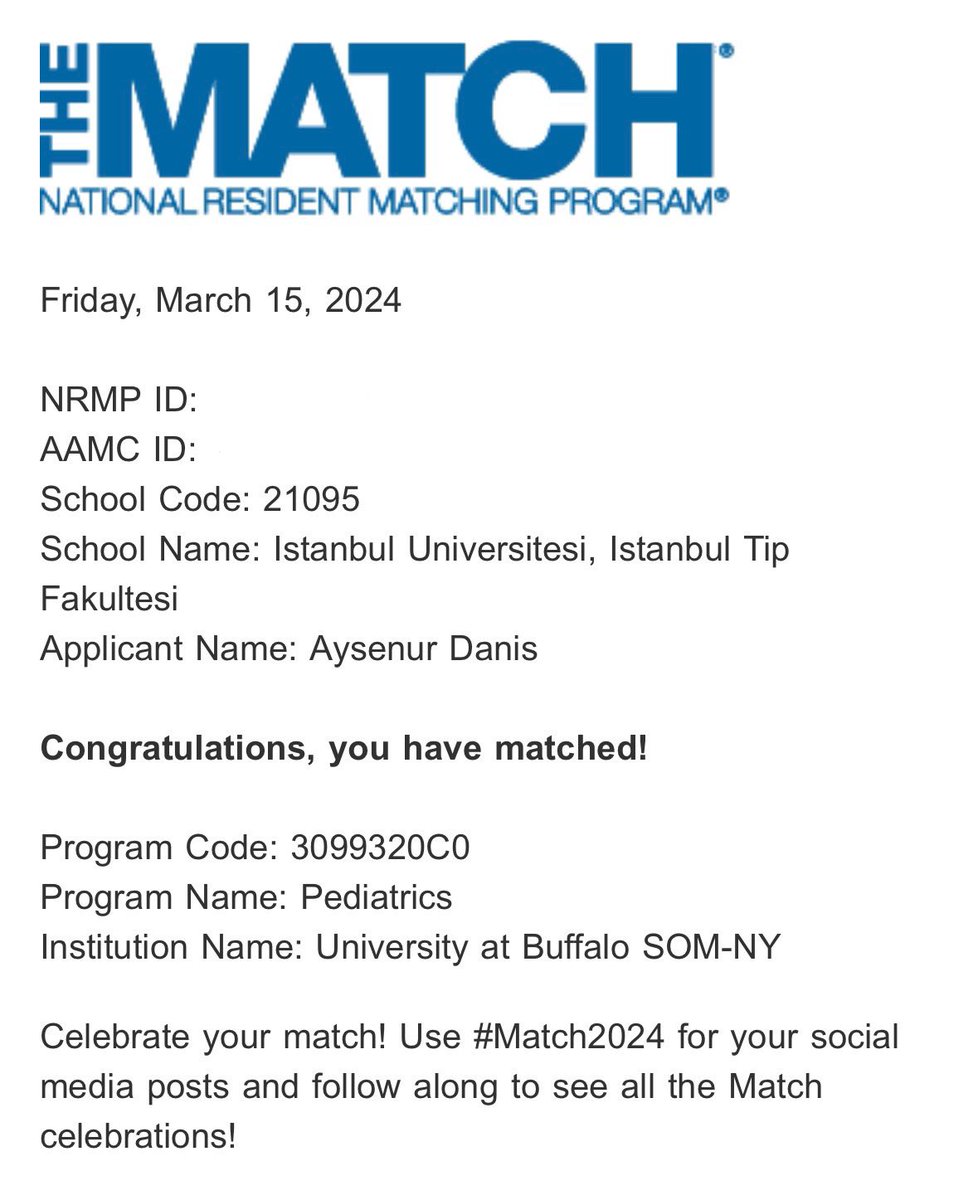 I'm over the moon with joy! So excited to begin this next chapter!!! 

I’m going to Buffalo!!! @UBuffalo ☘️ #Pediatrics #PedsMatch2024 #Match2024 #MatchDay2024 #UBuffalo