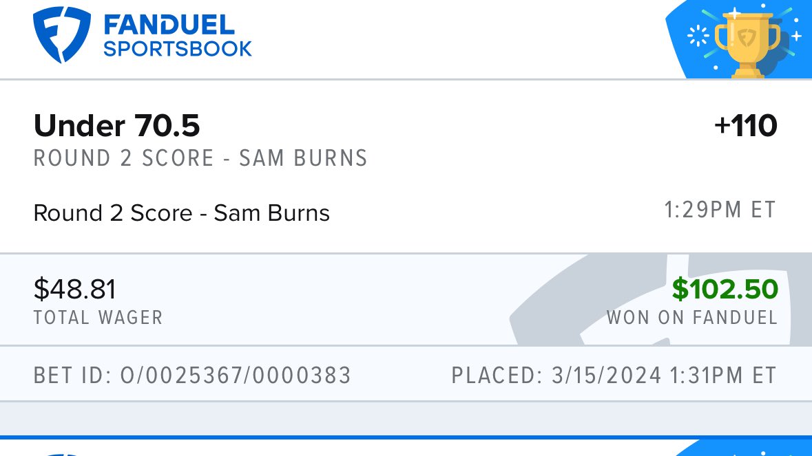 ATsmartpicks's tweet photo. Another win for a premium members! Message me for tomorrows first round bet winners #PlayersChampionship #atsmartpicks #premiumpicks #sportsbettingpicks  #fanduel https://t.co/dFcapSsdZt