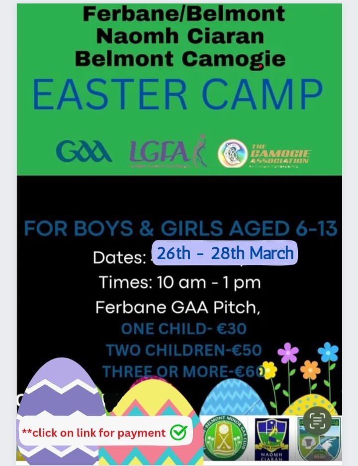 FerbaneBelmont Minor (@fbminorgaaclub) on Twitter photo Details of <a href="/belmont_gaa/">Belmont GAA</a> Camogie, <a href="/NaomhCiaranLGFA/">Naomh Ciaran LGFA</a> and <a href="/FBMinorGAAClub/">FerbaneBelmont Minor</a> Easter Camp.
🐣🐣🐣🟢⚪️🟢⚪️🔵🟢🟡⚫️
klubfunder.com/Clubs/Ferbane_… Details of <a href="/belmont_gaa/">Belmont GAA</a> Camogie, <a href="/NaomhCiaranLGFA/">Naomh Ciaran LGFA</a> and <a href="/FBMinorGAAClub/">FerbaneBelmont Minor</a> Easter Camp.
🐣🐣🐣🟢⚪️🟢⚪️🔵🟢🟡⚫️
klubfunder.com/Clubs/Ferbane_…