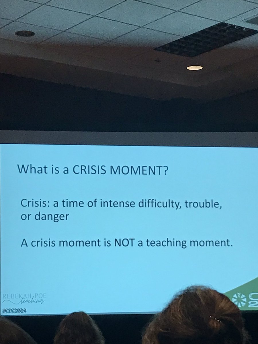On behaviors…A good reminder. Crises happen. We cannot teach anyone (child or adult) anything from that moment until they de-escalate. #CEC2024 #BehaviorManagement #SpecialEducation