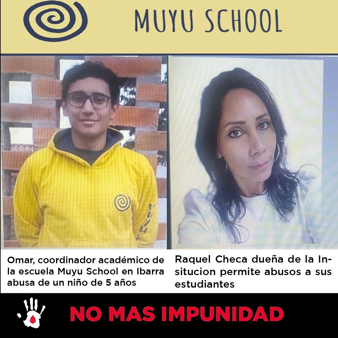 lamiraecuador's tweet photo. #URGENTE 
¡UBIQUEN LOS ROSTROS DE ESTOS CRIMINALES!
El sujeto se llama Omar y es el responsable del terrible y condenable maltrato a un niño inocente de la Unidad Educativa Muyu School en #Ibarra y su compinche se llama Raquel Checa, quien es la dueña de dicho colegio y socapaba el atroz comportamiento de este delincuente