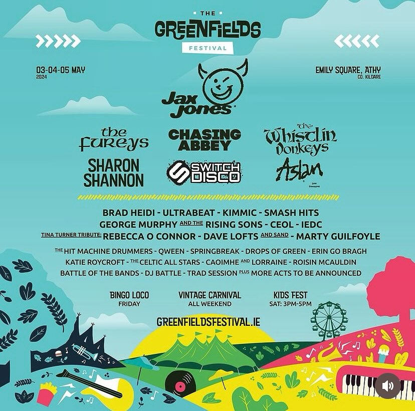 Happy to have programmed headliner @jaxjones for The Greenfields Festival as well as a really exciting lineup of @sharonshannonmusic @switchdisco @bradheidii @daveloftsofficial @kimmicdj Tickets - thegreenfieldsfestival.ie