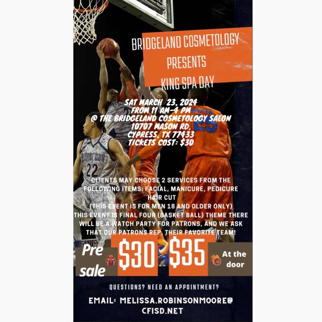 BridgelandCosmo's tweet photo. King Spa Day in 8 more days! Don’t forget to buy your tickets now!! #bridgelandbest #cfisdforall #cfisdcte #cfisdspirt #cypresstexas #bridgeland #fairfeild #cypresstx #wintheday #ctecertified https://t.co/0XRtEYacsu