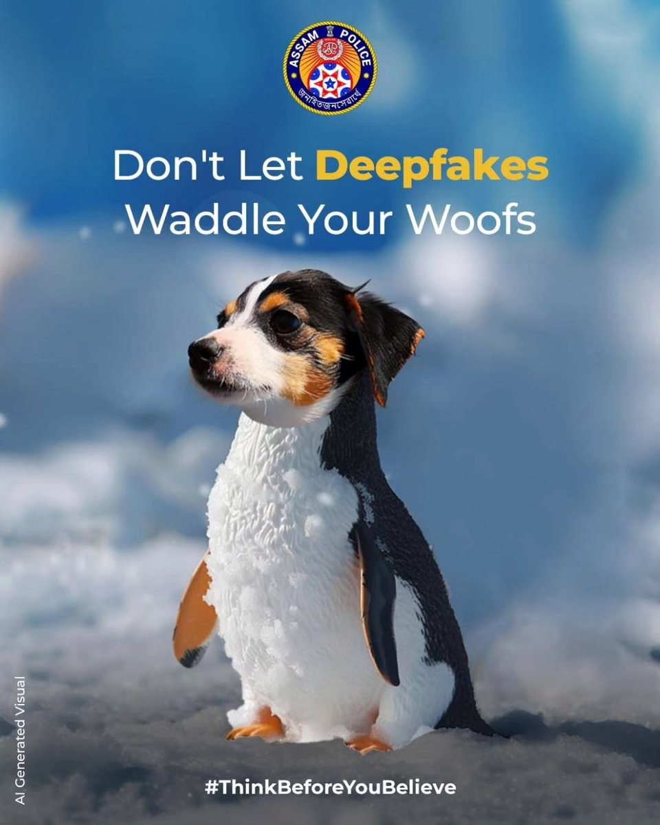 assampolice's tweet photo. Don't be fooled by the roar of deepfakes! 

Introducing #ThinkBeforeYouBelieve, our campaign to tackle the jungle of AI based misinformation.

Because in a world of Deepfakes, reality might just be a sheep in wolf's clothing.

Stay savvy, but stay safe.

#ThinkBeforeYouBelieve https://t.co/0bZv5ZsL85