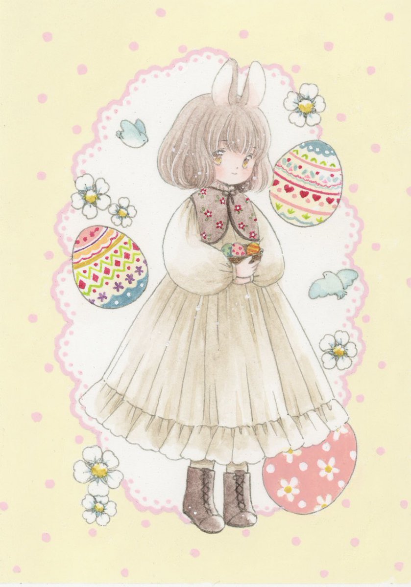「ぎゃらりぃあと様( )「うさのこふわり」4日目ですどうぞよろしくお願いします #」|神谷かおり🌸ドローイングモール🌸羽根としっぽ展🌸アリス展🌸コミティアのイラスト