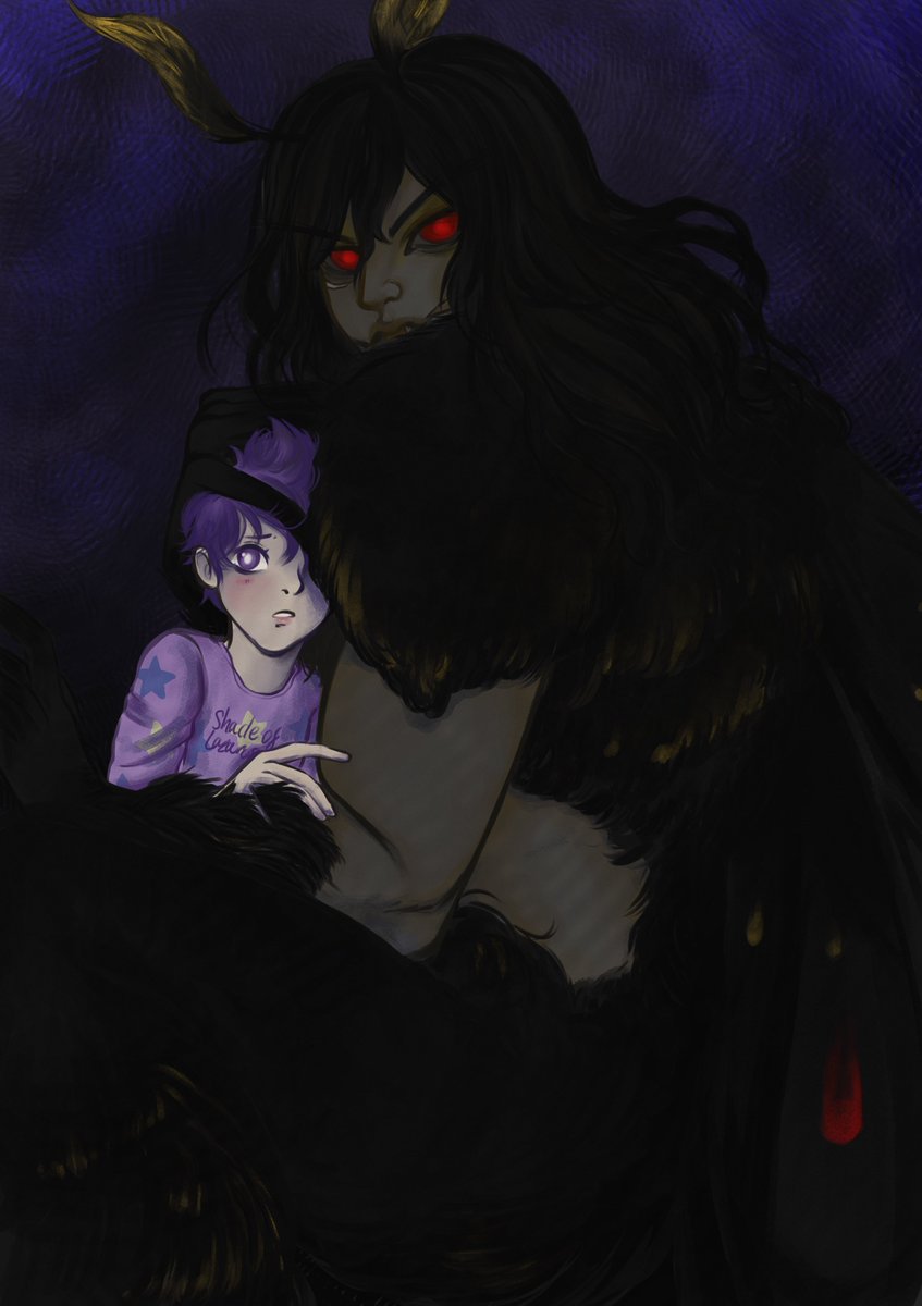 My final piece for <a href="/ImaginaryBang/">Imaginary Friend: A Paranormal Connections Bang</a> for my lovely friend and partner <a href="/bogganheart/">bogganheart</a> 's fic! I absolutely LOVED this Mothmanzawa story and I am so happy to have been a part of this project! 💜🖤 link to fic in comments and READ IT, IT'S SO GOOD!!!