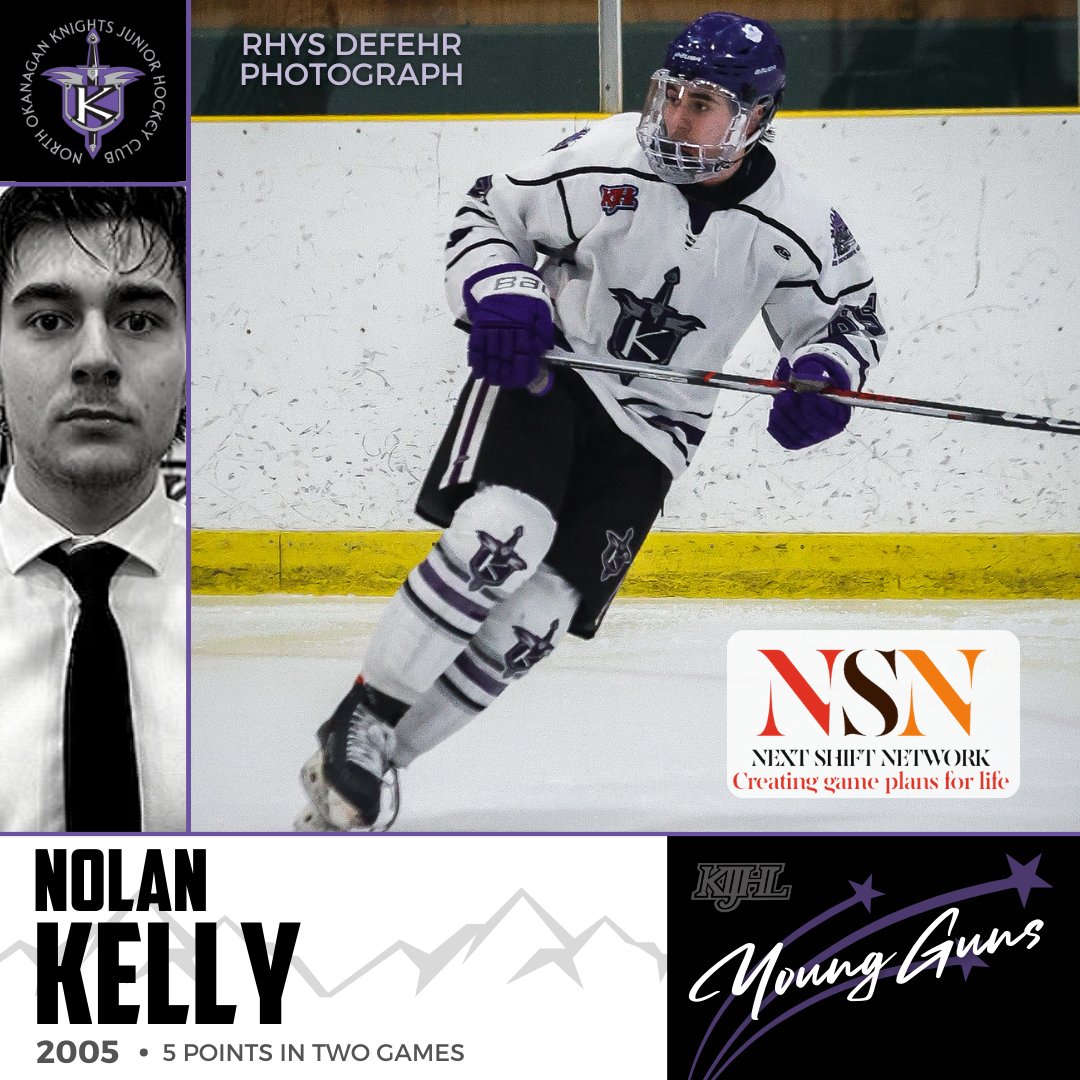 Congrats to <a href="/NOKnights/">North Okanagan Knights</a> Nolan Kelly, this week’s Young Guns selection, presented by <a href="/nxtshiftnetwork/">Next Shift Network</a> - supporting personal bests &amp; personal nexts.
Read: ow.ly/JrIX50QUV8r
#KIJHL #YoungGuns