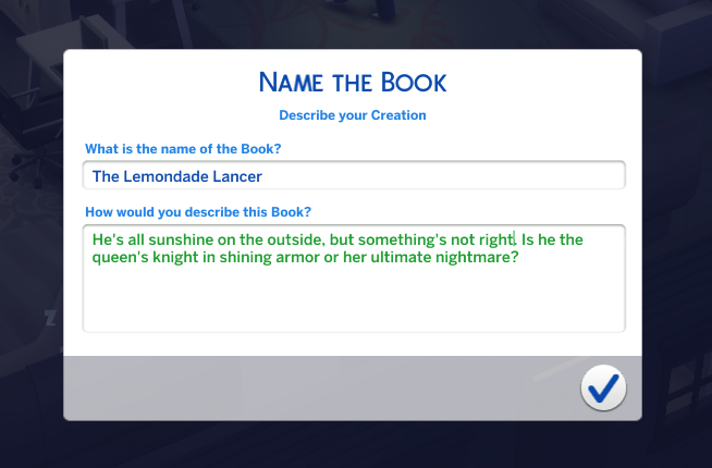 _amberguity's tweet photo. Terrible at titling my own stories, but I can title books in The Sims all day! https://t.co/kpGt00QYHs