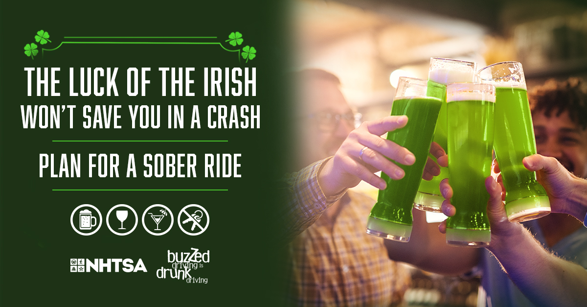 This St. Patrick’s Day, don’t rely on the “Luck o’ the Irish” 🍀 to get home safely!  If you drink, don’t drive.  #BuzzedDriving is drunk driving. 

#SafetyFirstFriday 
@tradoccg @tradocdcg @tradoccsm