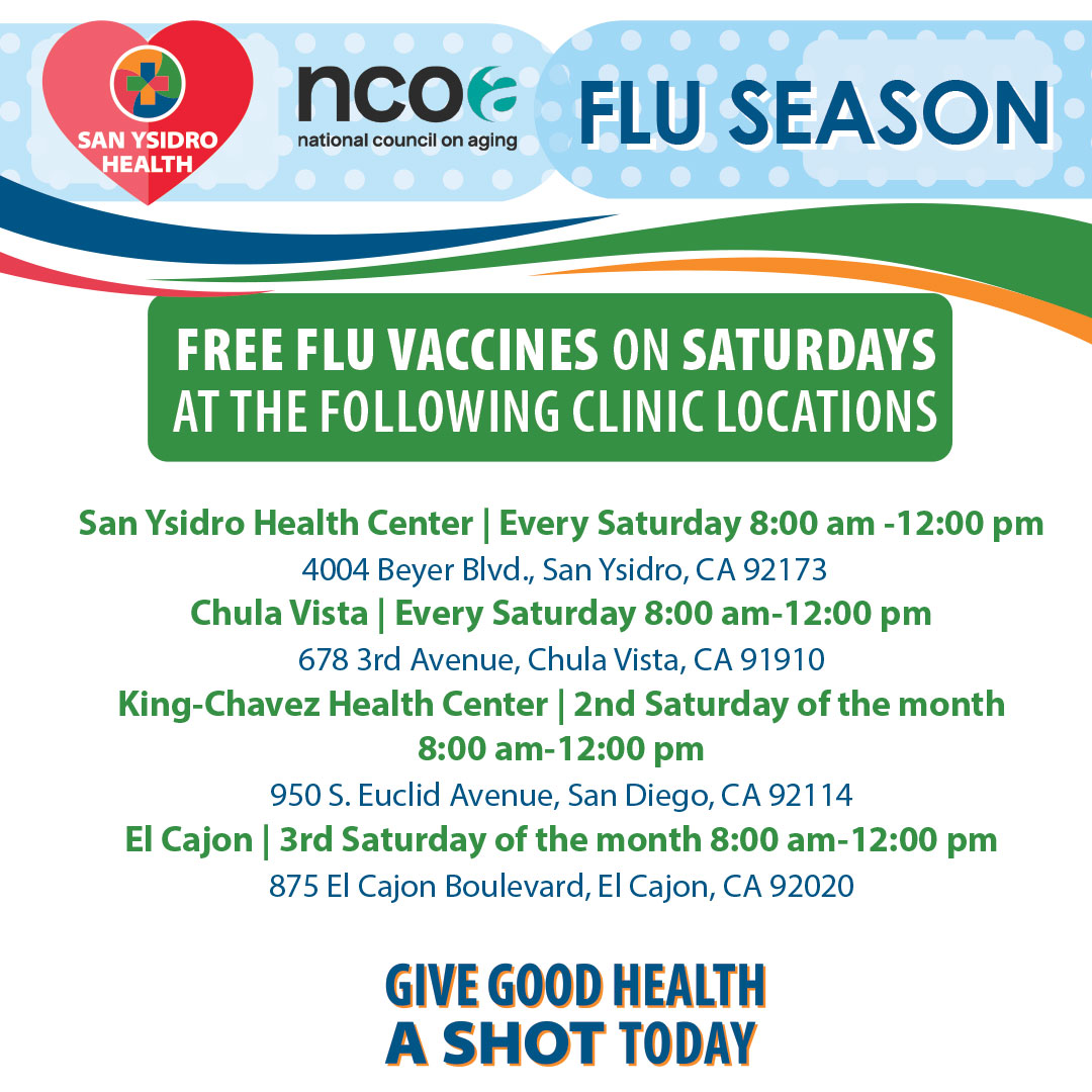 We are offering FREE FLU VACCINES this Saturday!

Don't miss out on precious family time! We've got vaccines for everyone, including children six months and up (minors with a parent or legal guardian).

#SanYsidroHealth #SYHealth #ValueCHCs #GiveGoodHealthAShot
