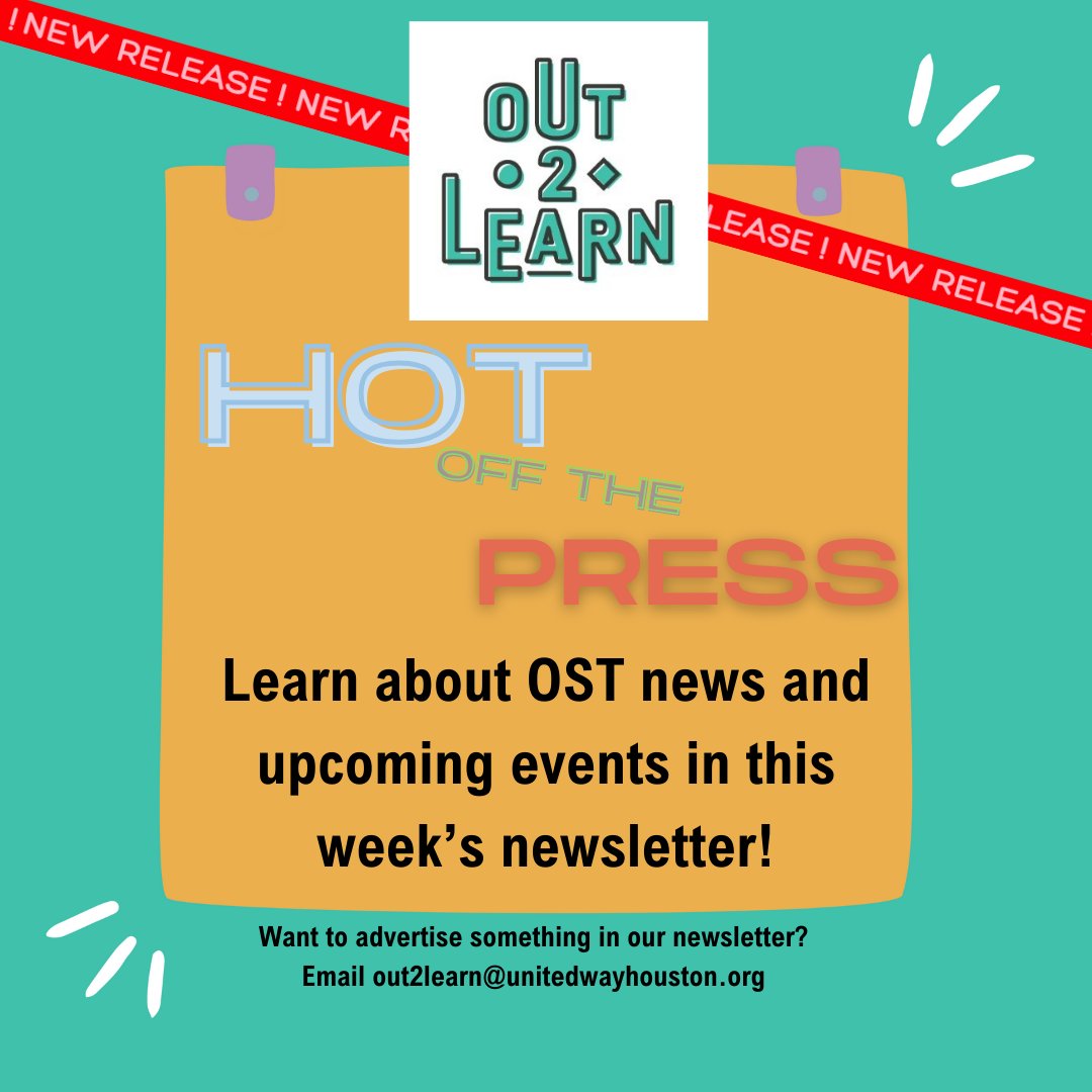 Welcome back from Spring Break! Ease back into work with this week's newsletter - mailchi.mp/47401a8bc276/s…

#Out2Learn #O2L #Newsletter #Hou #HoustonOSTprograms #Afterschoolprograms #outofschooltime