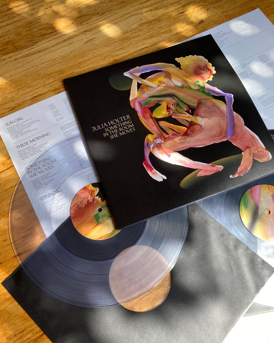 “Something in the Room She Moves” vinyl has arrived! here is the exclusive limited edition clear vinyl. the record is out March 22 pre-order: juliaholter.ffm.to/sitrsm-lp artwork: Christina Quarles design: Matthew Cooper photo on lyrics booklet: Dicky Bahto photo: Tashi Wada