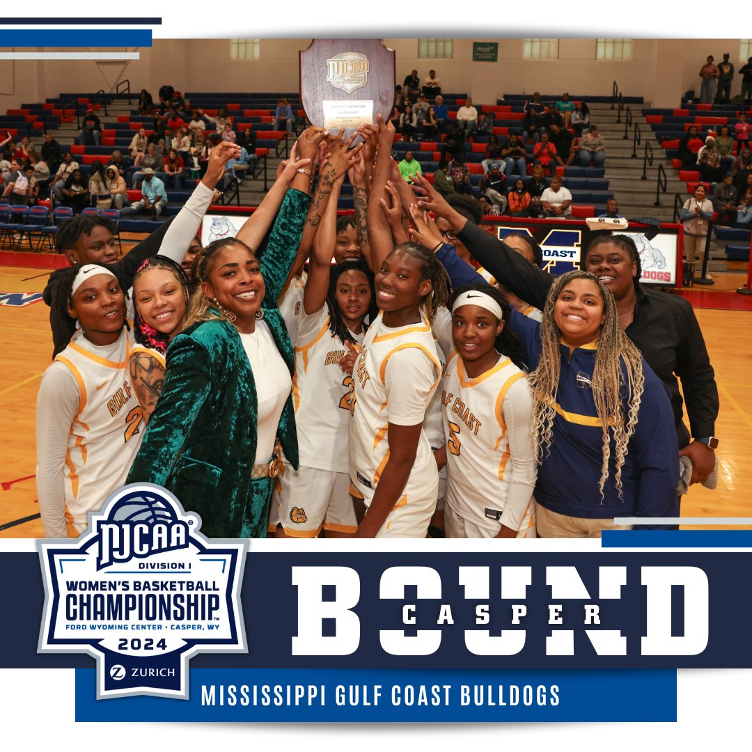 The Bulldogs are headed to Casper! ✈️

Mississippi Gulf Coast claims the Gulf District Title and earns a spot in the 2024 #NJCAABasketball DI Women's Championship! 🏀

njcaa.org/sports/wbkb/20…