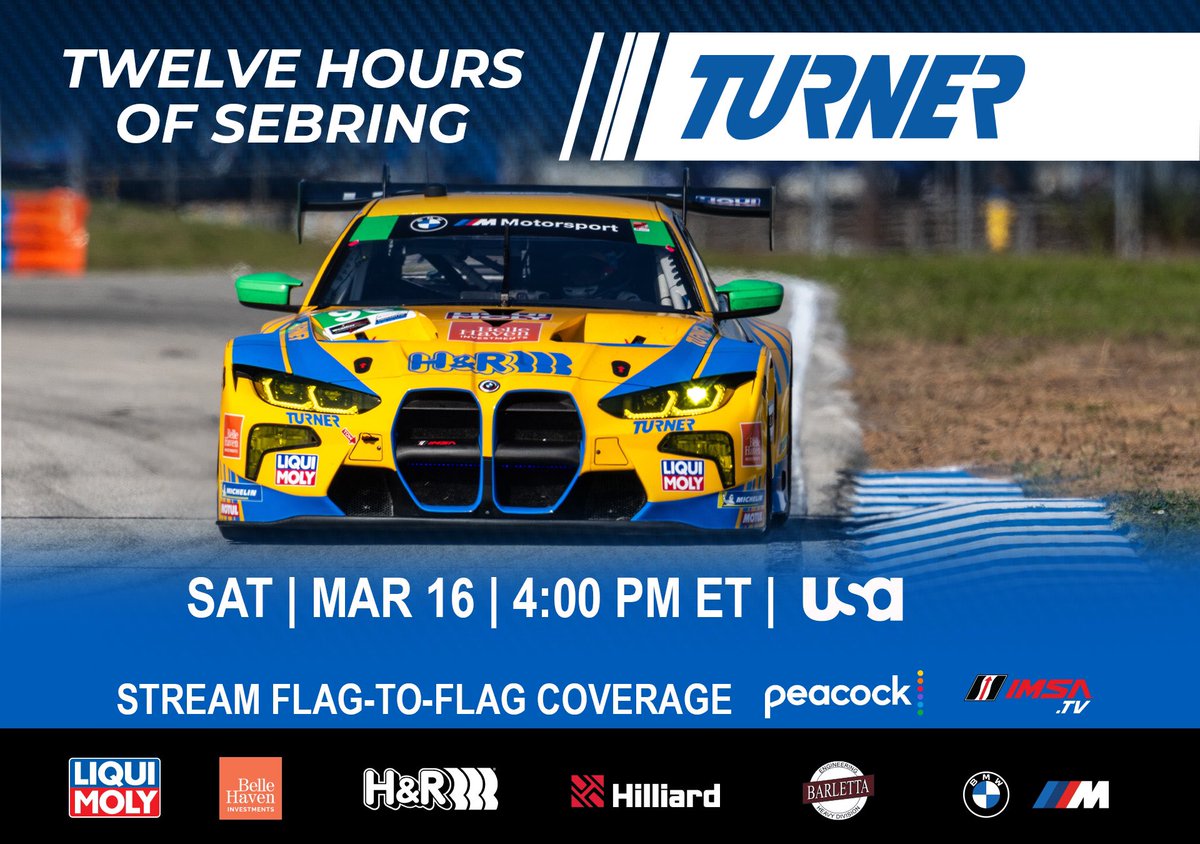 Next up: #Sebring12 Stream all 12 hours on Peacock at 9:30am ET Live on USA Network at 4pm ET