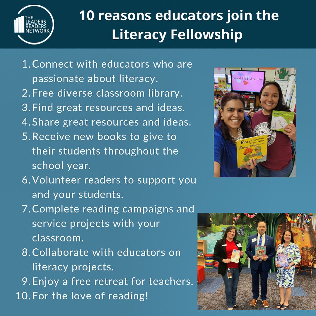 📚✨ Join the #LiteracyFellowship 10 reasons why you should be a part of this incredible journey! Please consider applying today or sharing this with a few #educators you know. Deadline is May 31, 2024. Learn more here: theleadersreadersnetwork.org/literacy-fello…