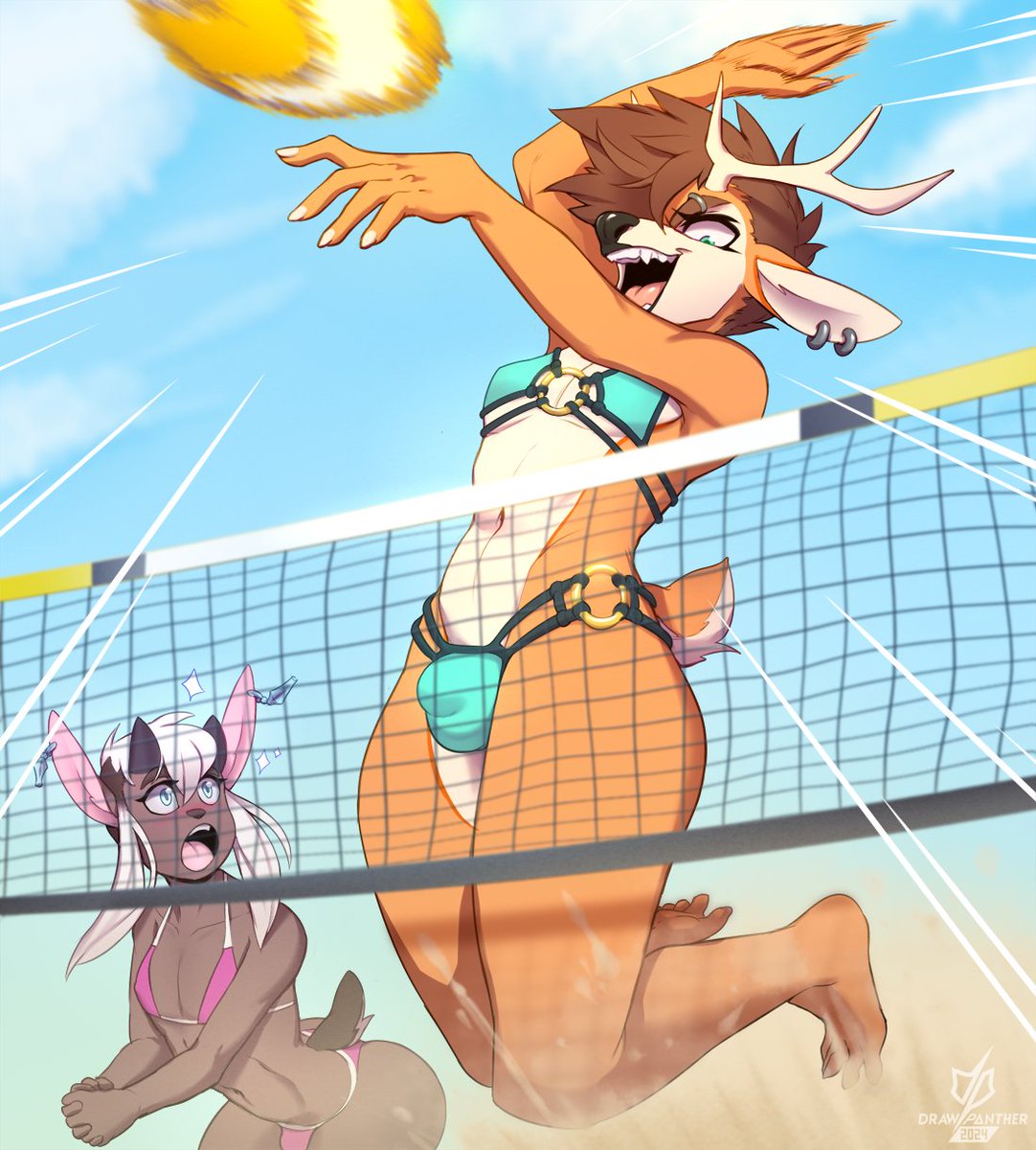 HERE COMES THE BIGG SPIKE! Plexel and Rowan teamed up for some doubles beach volleyball, to incredible (and sexy) results! =D Nude variant in the replies >=3