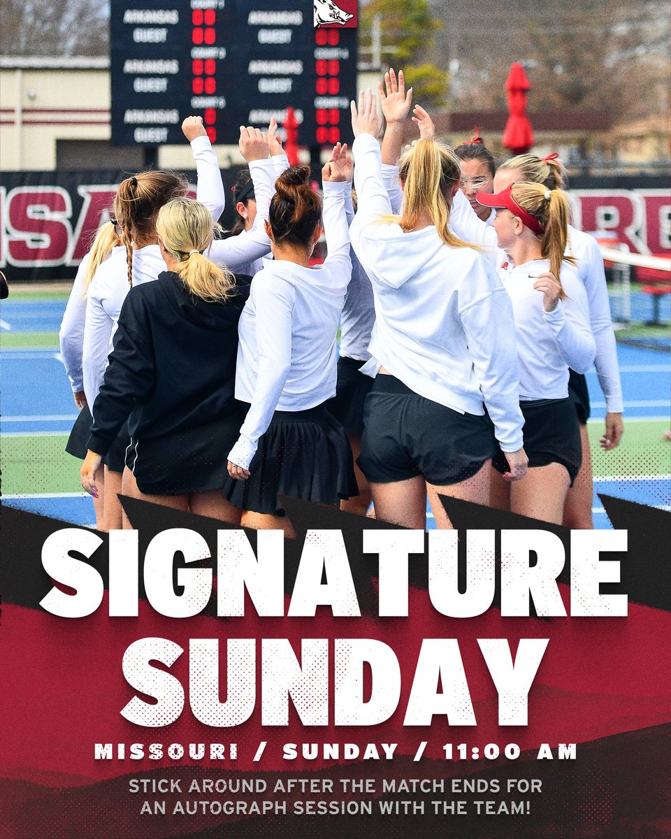 RazorbackWTEN's tweet photo. Back home at the Bill on Sunday at 11 a.m. 👋

🎾 St. Patrick’s Day themed tennis ball giveaway
✍️ Autograph session with the team after the match https://t.co/AhZamRSxwj