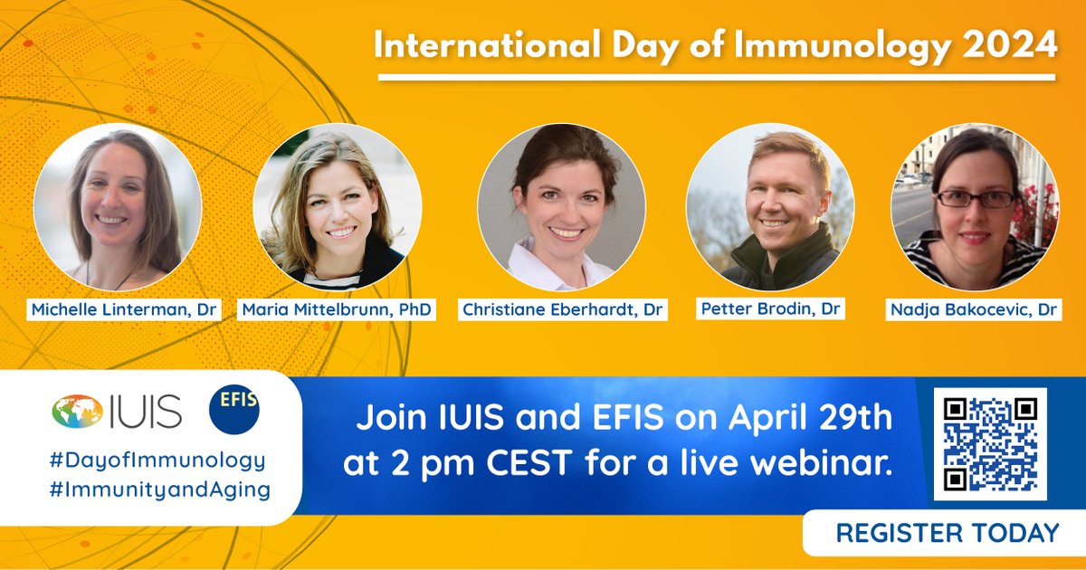 This year's International Day of Immunology will be Monday, April 29th! This year's theme is #ImmunityandAging! Register for our #DayofImmunology webinar: loom.ly/M63fa6w Learn about our social media contest for national and regional societies: loom.ly/yWRSIP0