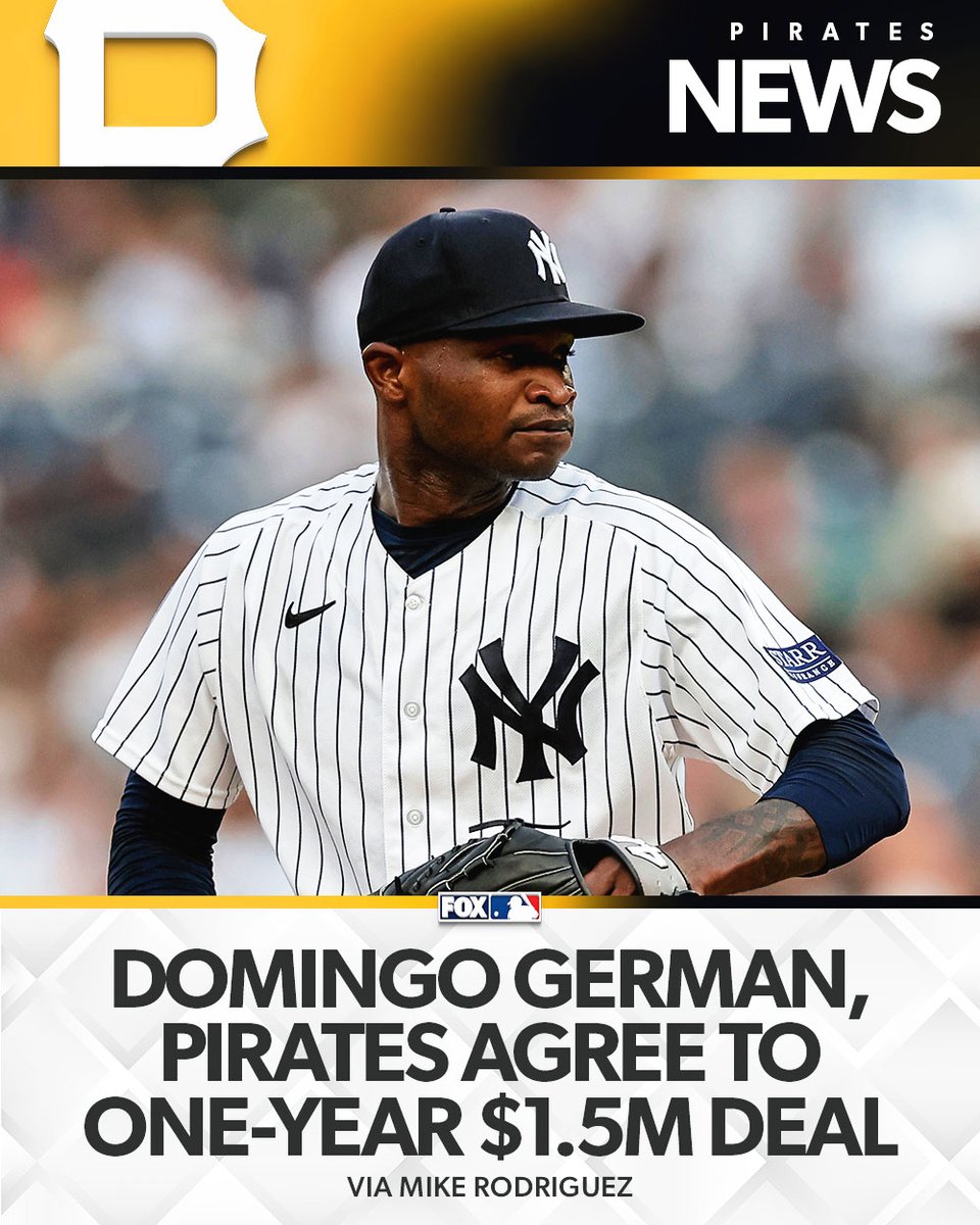 Domingo German and the Pirates reportedly agree to a one-year minor league deal worth $1.5M, per <a href="/mikedeportes/">Mike Rodriguez</a> and <a href="/JonHeyman/">Jon Heyman</a>