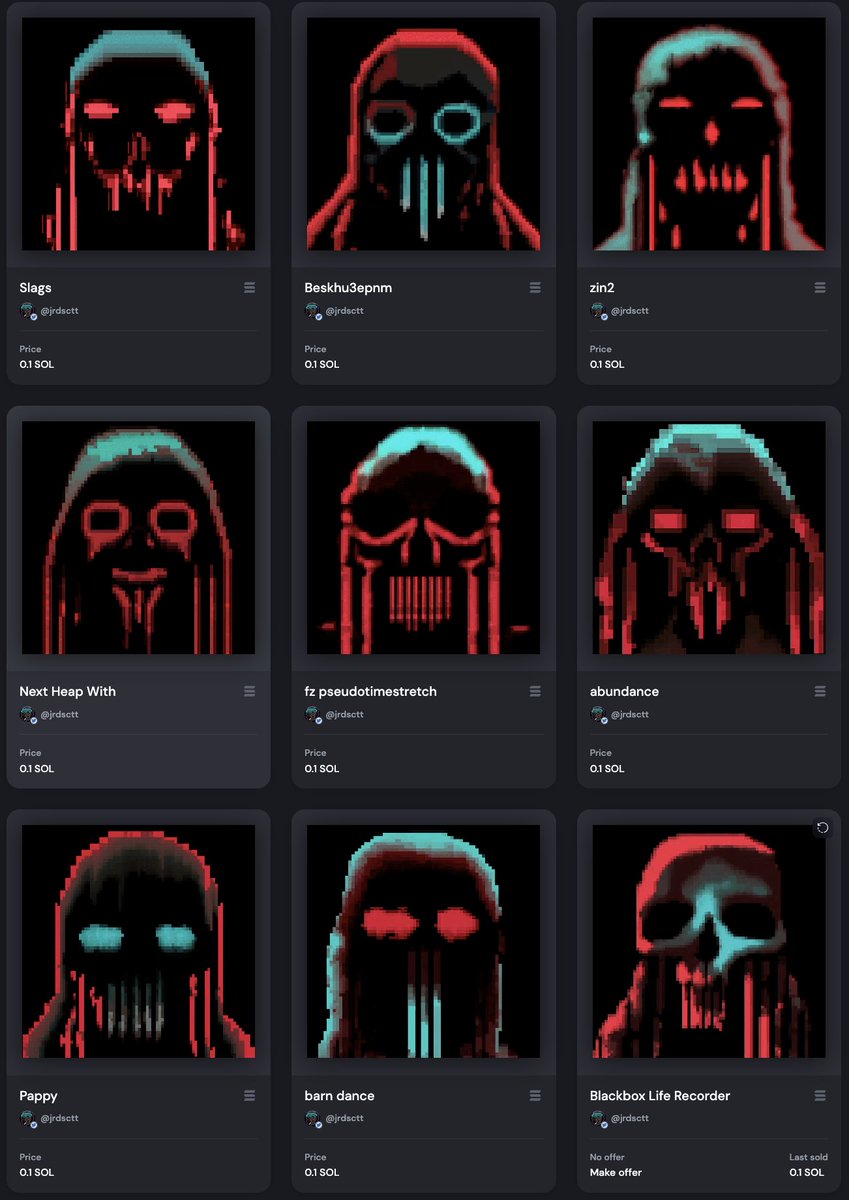 it's based highwayghoul time bb 😎

10 more ghouls fresh off the solana minting press (though <a href="/70k3m3ch/">┻┳ 70k3m3ch</a> already scooped up 2)

thanks to <a href="/zvvvch/">zach</a>, <a href="/TheDjjDAbides/">💀 DjjD 💊</a>, &amp; <a href="/70k3m3ch/">┻┳ 70k3m3ch</a> for picking up the last group 🙏 

◎0.1 SOL each via <a href="/exchgART/">Exchange Art</a> 

stay <a href="/BasedGhouls/">𝕲𝖍𝖔𝖚𝖑𝖘 💀✨</a> 💀