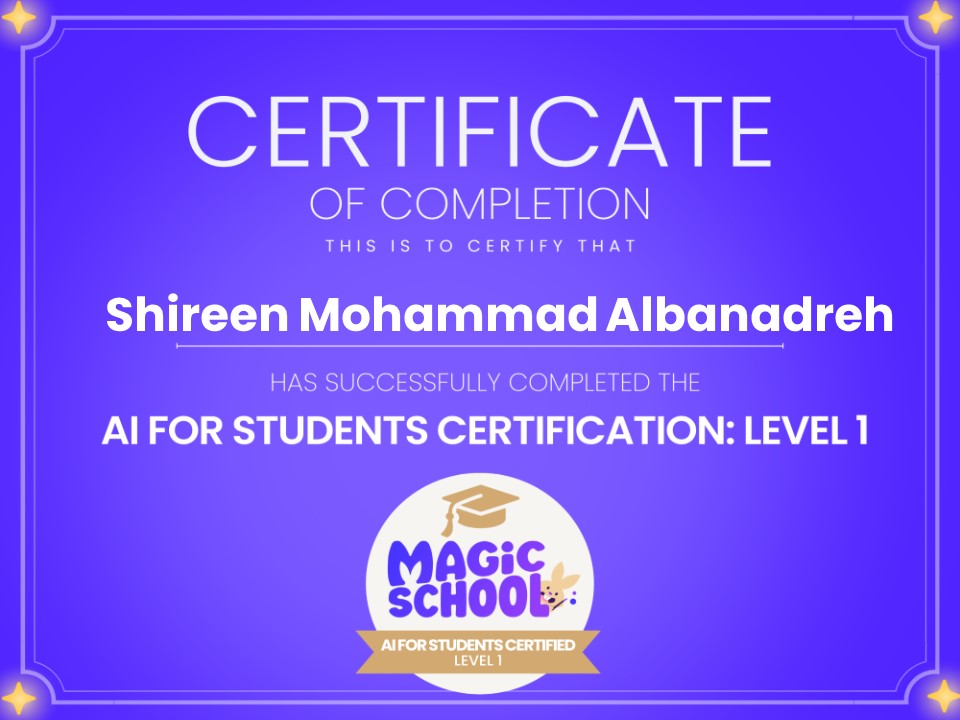 Excited to announce completion of MagicSchool Student Certification Course (Level 1). MagicSchool: top Al Platform for safe, productive teacher-student Al interaction. #magicschoolai #studentsaremagic #magicschoolforstudents